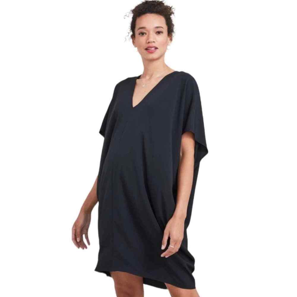 Hatch Collection The Slouch V-Neck Dolman Sleeve Maternity Dress Black One Size